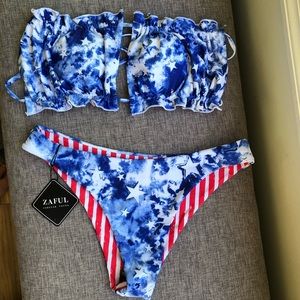 NWT Zaful Stars & Stripes Reversible Bikini Sz L